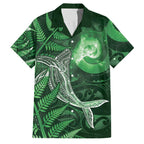 New Zealand Matariki Family Matching Puletasi and Hawaiian Shirt Maori Koru With Humpback Whale Green