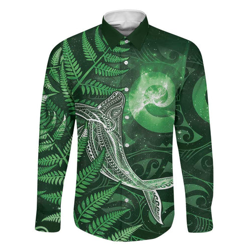 New Zealand Matariki Family Matching Summer Maxi Dress and Hawaiian Shirt Maori Koru With Humpback Whale Green