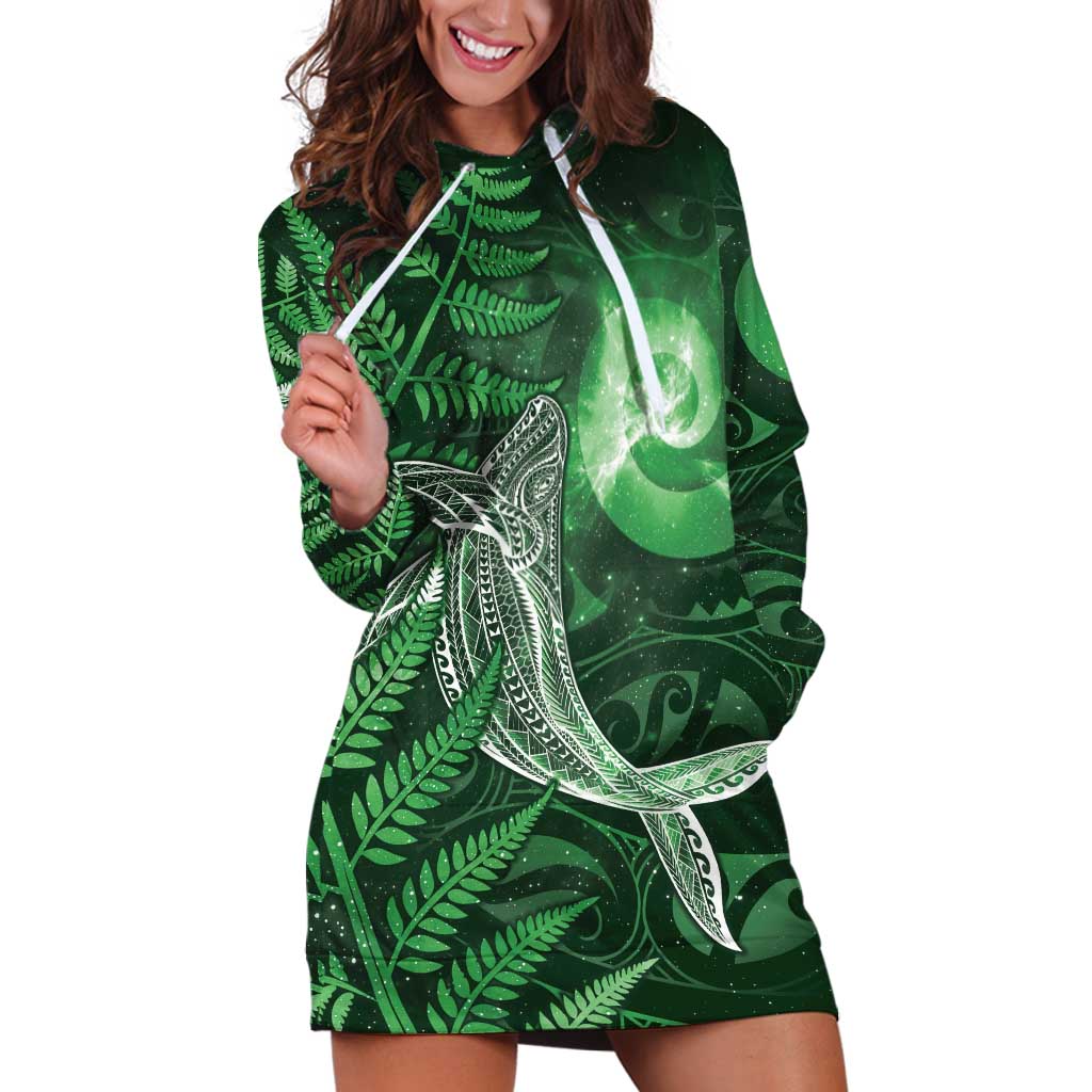 New Zealand Matariki Hoodie Dress Maori Koru With Humpback Whale Green