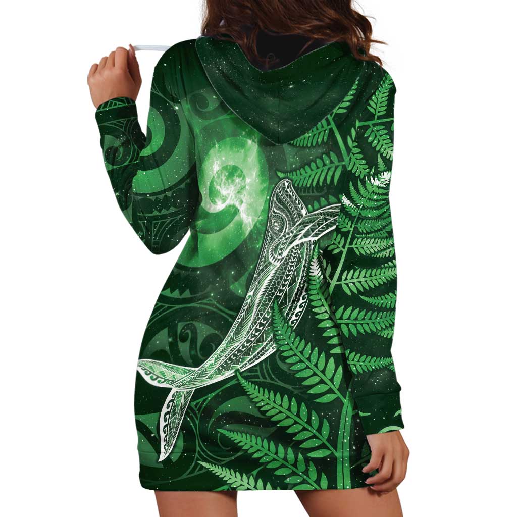 New Zealand Matariki Hoodie Dress Maori Koru With Humpback Whale Green