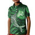 New Zealand Matariki Kid Polo Shirt Maori Koru With Humpback Whale Green