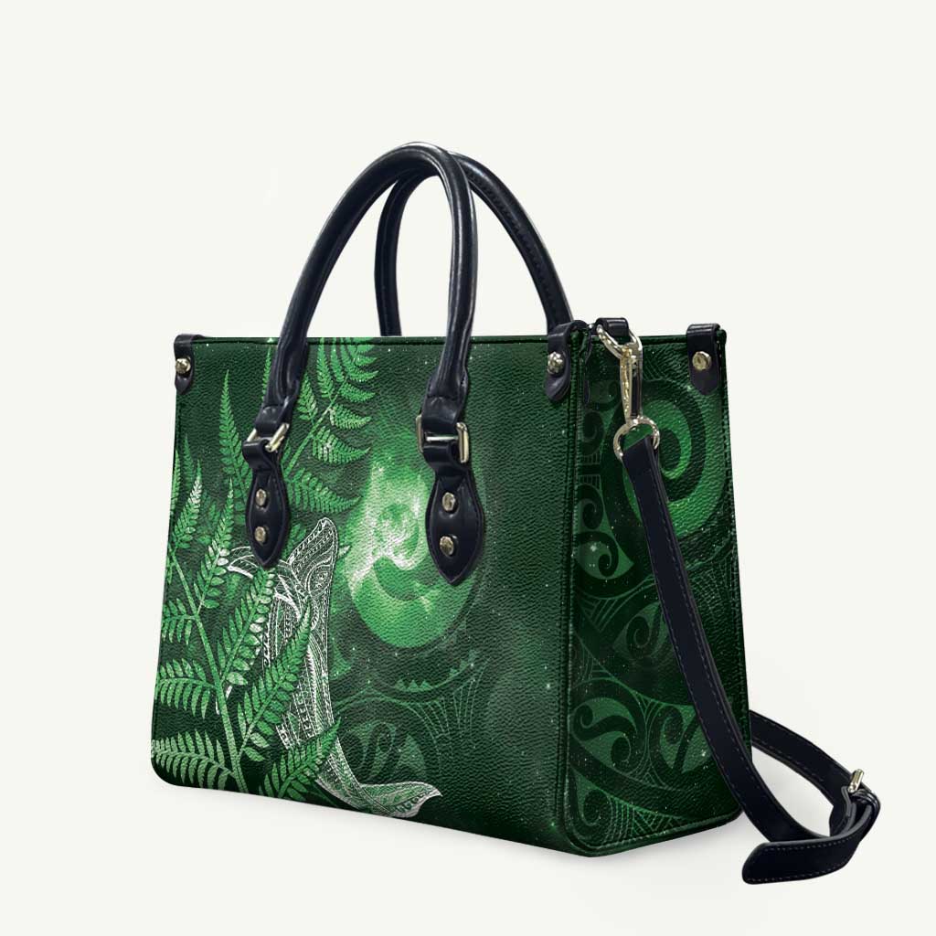 New Zealand Matariki Leather Bag Maori Koru With Humpback Whale Green