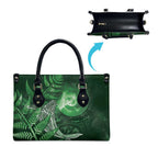 New Zealand Matariki Leather Bag Maori Koru With Humpback Whale Green