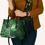 New Zealand Matariki Leather Bag Maori Koru With Humpback Whale Green