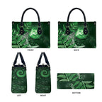 New Zealand Matariki Leather Bag Maori Koru With Humpback Whale Green