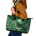 New Zealand Matariki Leather Tote Bag Maori Koru With Humpback Whale Green