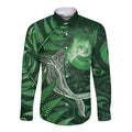 New Zealand Matariki Long Sleeve Button Shirt Maori Koru With Humpback Whale Green