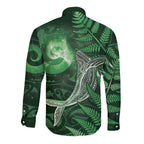 New Zealand Matariki Long Sleeve Button Shirt Maori Koru With Humpback Whale Green