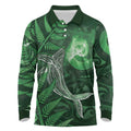 New Zealand Matariki Long Sleeve Polo Shirt Maori Koru With Humpback Whale Green