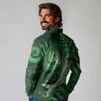 New Zealand Matariki Long Sleeve Polo Shirt Maori Koru With Humpback Whale Green