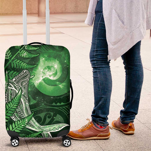 New Zealand Matariki Luggage Cover Maori Koru With Humpback Whale Green