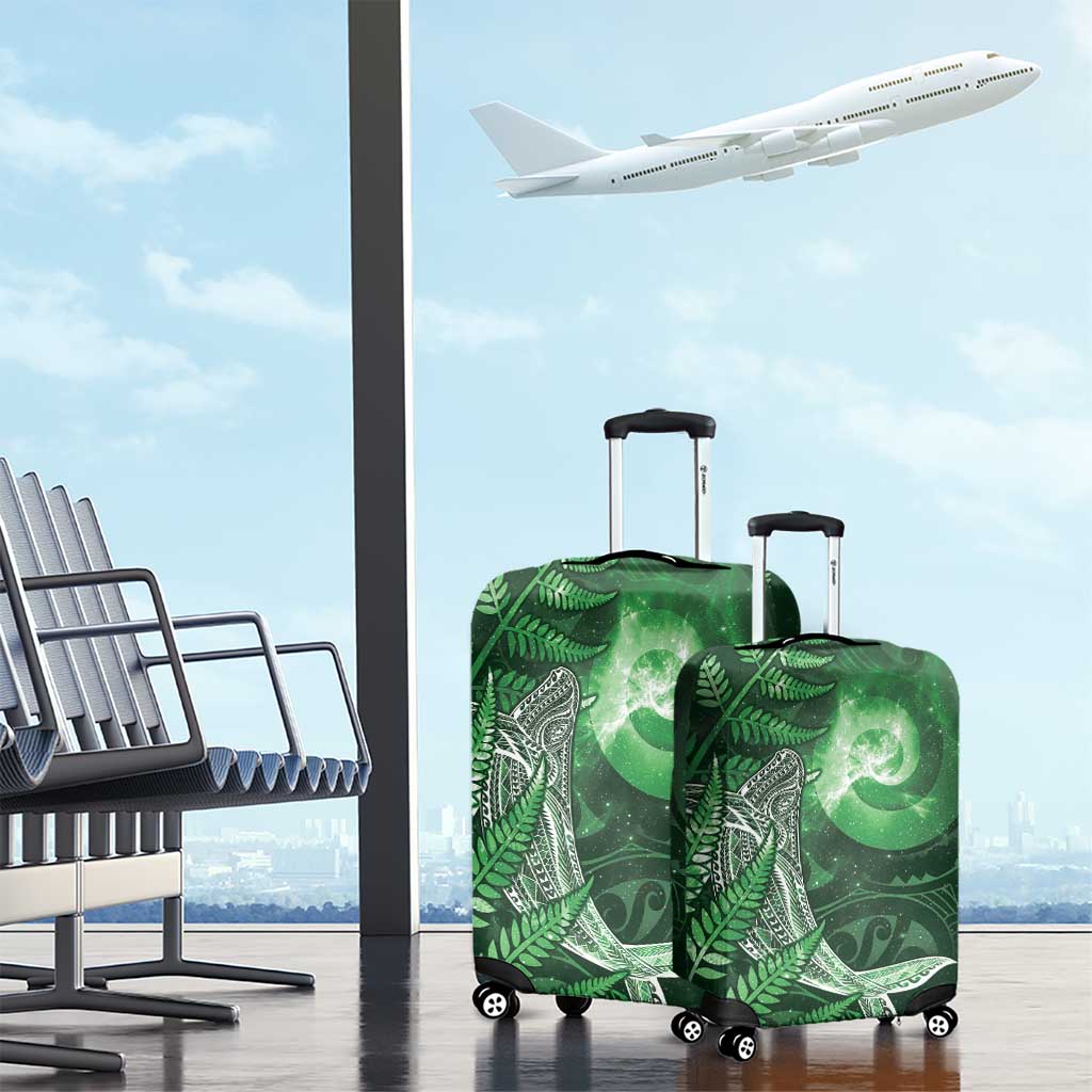 New Zealand Matariki Luggage Cover Maori Koru With Humpback Whale Green