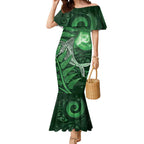New Zealand Matariki Mermaid Dress Maori Koru With Humpback Whale Green