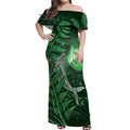 New Zealand Matariki Off Shoulder Maxi Dress Maori Koru With Humpback Whale Green