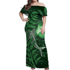 New Zealand Matariki Off Shoulder Maxi Dress Maori Koru With Humpback Whale Green