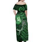New Zealand Matariki Off Shoulder Maxi Dress Maori Koru With Humpback Whale Green