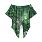 New Zealand Matariki Off Shoulder Wrap Waist Top Maori Koru With Humpback Whale Green