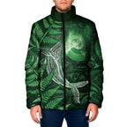 New Zealand Matariki Padded Jacket Maori Koru With Humpback Whale Green