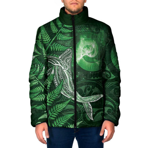 New Zealand Matariki Padded Jacket Maori Koru With Humpback Whale Green