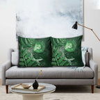 New Zealand Matariki Pillow Cover Maori Koru With Humpback Whale Green