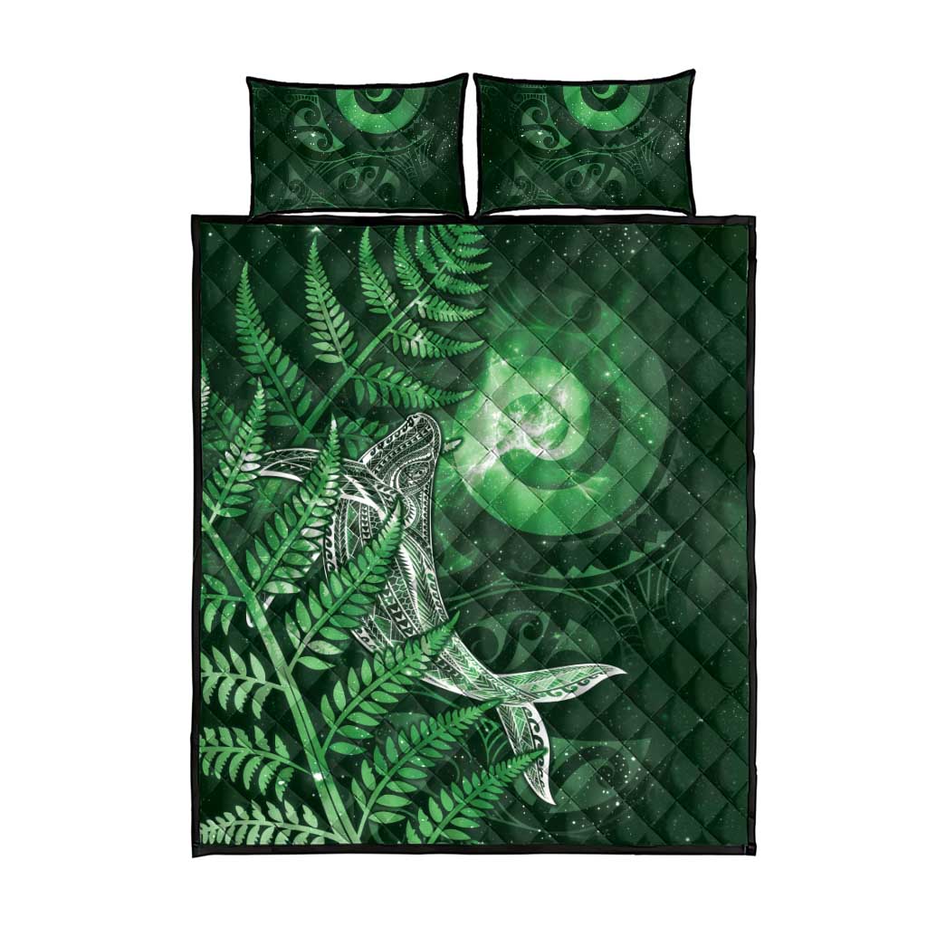 New Zealand Matariki Quilt Bed Set Maori Koru With Humpback Whale Green