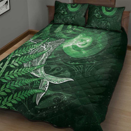 New Zealand Matariki Quilt Bed Set Maori Koru With Humpback Whale Green