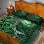 New Zealand Matariki Quilt Bed Set Maori Koru With Humpback Whale Green