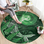 New Zealand Matariki Round Carpet Maori Koru With Humpback Whale Green