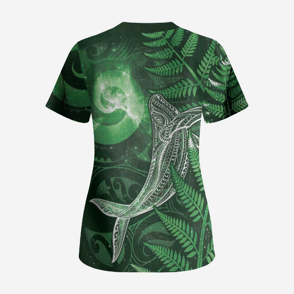 New Zealand Matariki Scrub Top Maori Koru With Humpback Whale Green