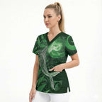 New Zealand Matariki Scrub Top Maori Koru With Humpback Whale Green