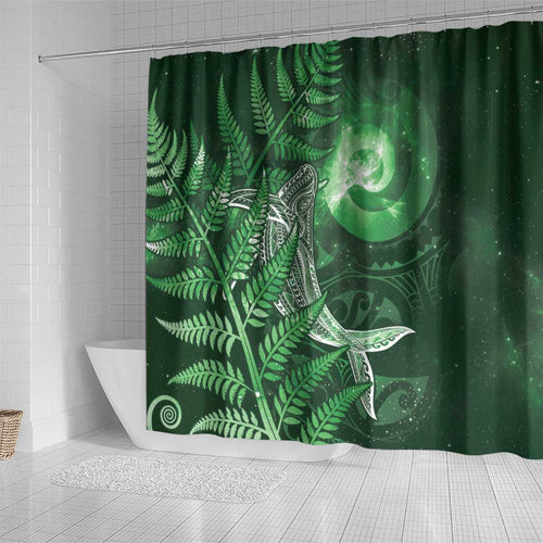 New Zealand Matariki Shower Curtain Maori Koru With Humpback Whale Green