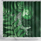 New Zealand Matariki Shower Curtain Maori Koru With Humpback Whale Green