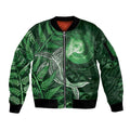 New Zealand Matariki Sleeve Zip Bomber Jacket Maori Koru With Humpback Whale Green