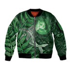 New Zealand Matariki Sleeve Zip Bomber Jacket Maori Koru With Humpback Whale Green