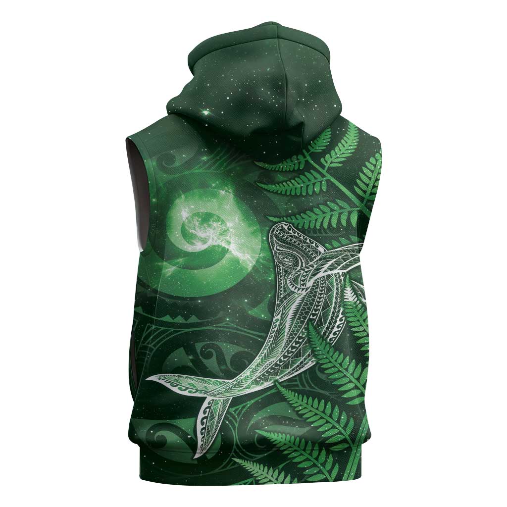 New Zealand Matariki Sleeveless Hoodie Maori Koru With Humpback Whale Green