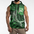 New Zealand Matariki Sleeveless Hoodie Maori Koru With Humpback Whale Green