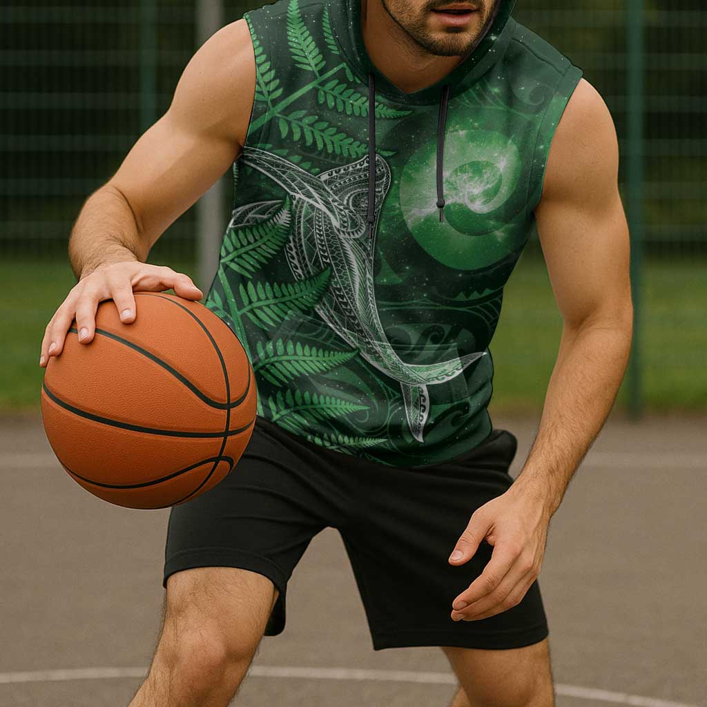 New Zealand Matariki Sleeveless Hoodie Maori Koru With Humpback Whale Green