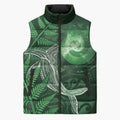 New Zealand Matariki Sleeveless Puffer Jacket Maori Koru With Humpback Whale Green
