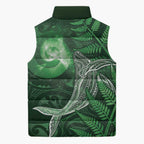 New Zealand Matariki Sleeveless Puffer Jacket Maori Koru With Humpback Whale Green