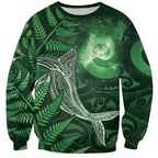 New Zealand Matariki Sweatshirt Maori Koru With Humpback Whale Green