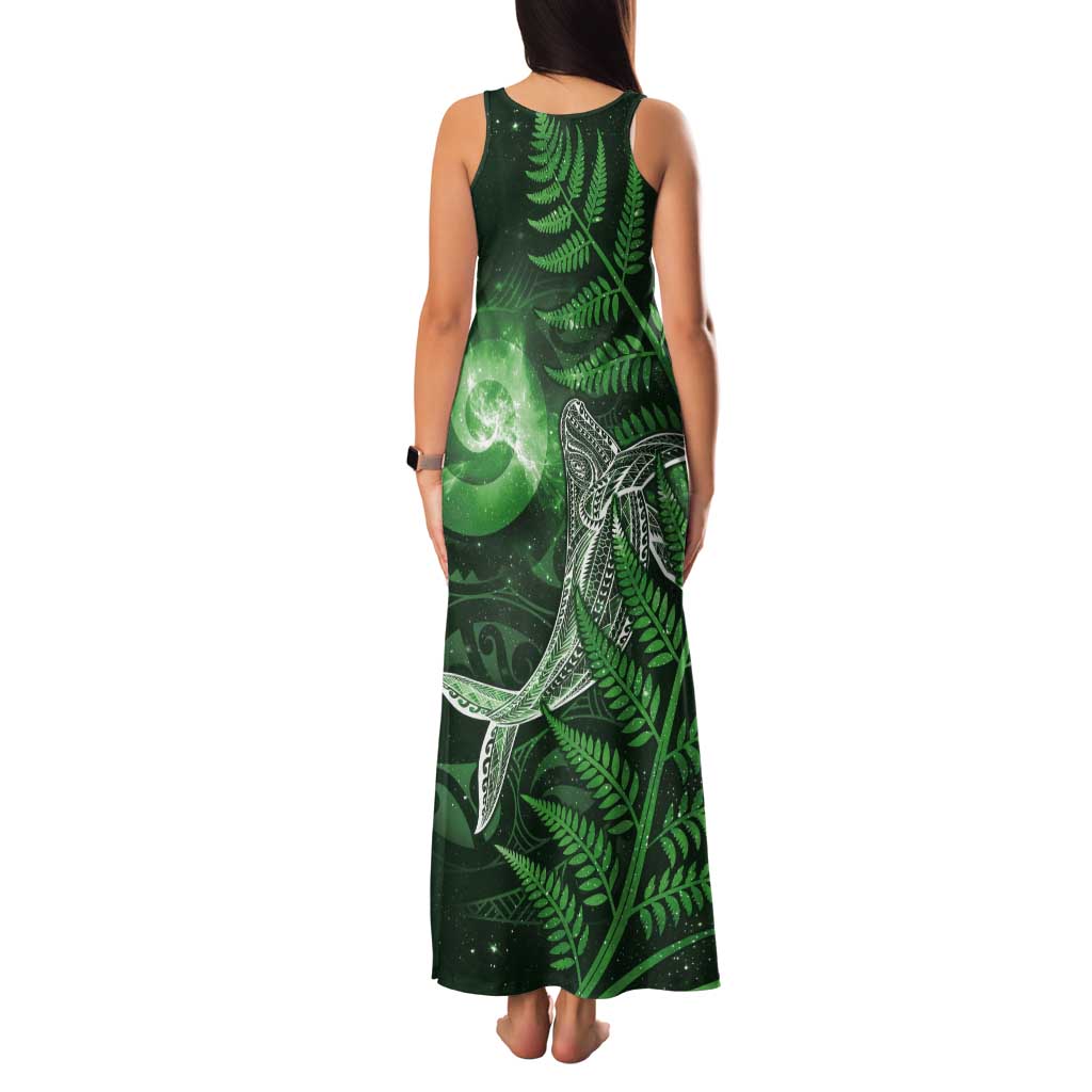 New Zealand Matariki Tank Maxi Dress Maori Koru With Humpback Whale Green