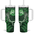 New Zealand Matariki Tumbler With Handle Maori Koru With Humpback Whale Green