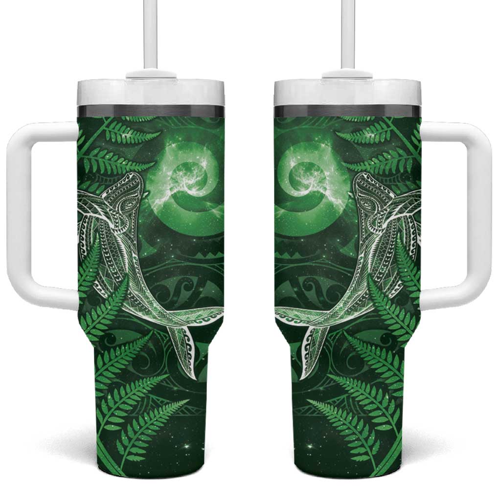 New Zealand Matariki Tumbler With Handle Maori Koru With Humpback Whale Green