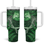New Zealand Matariki Tumbler With Handle Maori Koru With Humpback Whale Green