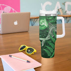 New Zealand Matariki Tumbler With Handle Maori Koru With Humpback Whale Green