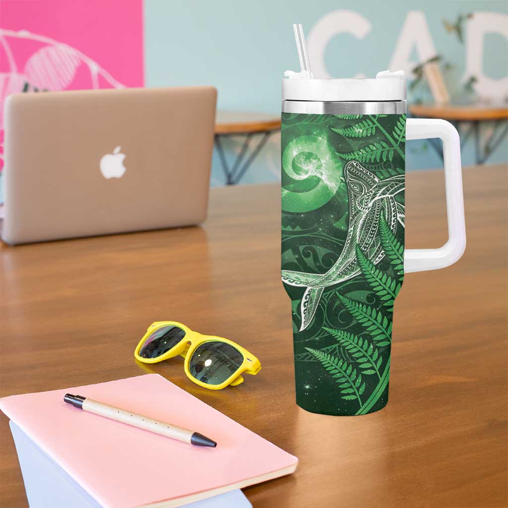 New Zealand Matariki Tumbler With Handle Maori Koru With Humpback Whale Green