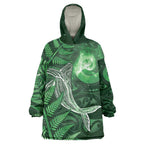 New Zealand Matariki Wearable Blanket Hoodie Maori Koru With Humpback Whale Green