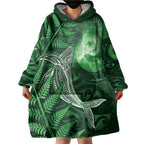 New Zealand Matariki Wearable Blanket Hoodie Maori Koru With Humpback Whale Green