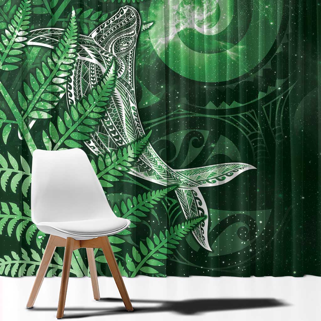 New Zealand Matariki Window Curtain Maori Koru With Humpback Whale Green