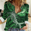 New Zealand Matariki Women Casual Shirt Maori Koru With Humpback Whale Green